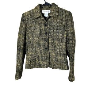 Vintage Jones New York Black Beige Tweed Blazer Jacket Size 4‎